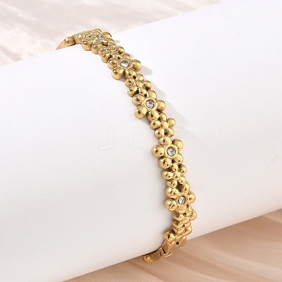 304 Stainless Steel Crystal Rhinestone Hinged Cuff Bangles SA-CBAB92B-17G-1