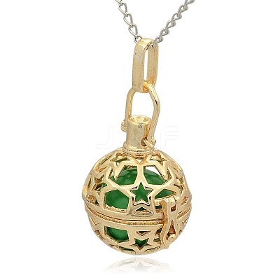 Golden Tone Brass Hollow Round Cage Pendants KK-J226-10G-1