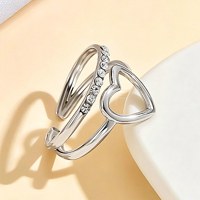 304 Stainless Steel Rhinestone Cuff Open Rings WG84659-01-1