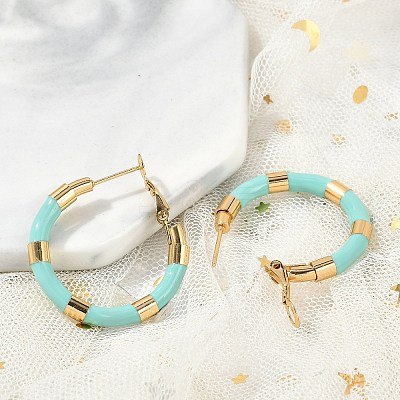 PVD Vacuum Plating 201 Stainless Steel Enamel Hoop Earrings for Women EJEW-B016-33F-1