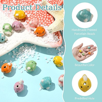 12Pcs 6 Colors Handmade Printed Porcelain Beads PORC-CJ0001-35-1