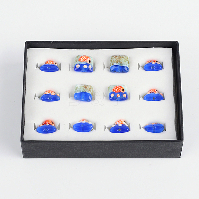 Ocean Style Square Handmade Lampwork Beads LAMP-F006-19-1