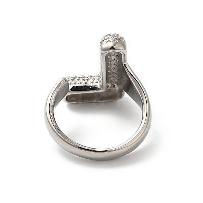 Letter Brass Micro Pave Clear Cubic Zirconia Open Cuff Ring for Women RJEW-N046-03L-P-1