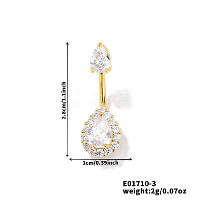 Geometric Brass Clear Cubic Zirconia Teardrop Curved Barbell Belly Button Rings for Women's Gift OY0687-3-1