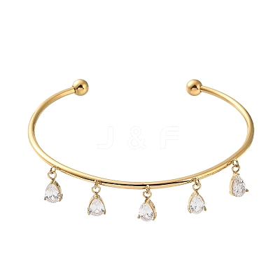 304 Stainless Steel Pave Cubic Zirconia Charm Bangles SA-CBA8C9C-08G-1