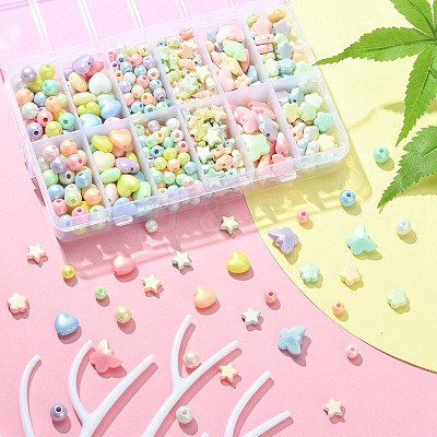 Spray Painted Frosted Opaque Acrylic Beads Sets ACRP-YW0001-10-1