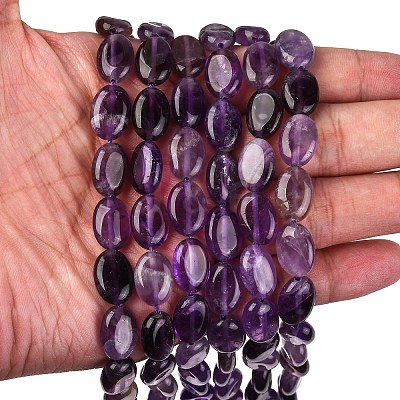 Natural Amethyst Flat Oval Bead Strands G-M206-20-1