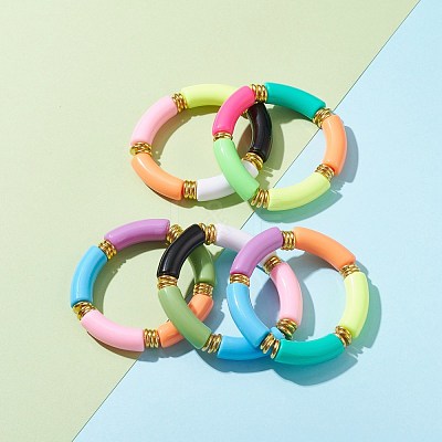 Opaque Acrylic Beaded Bracelet Sets BJEW-JB06513-1