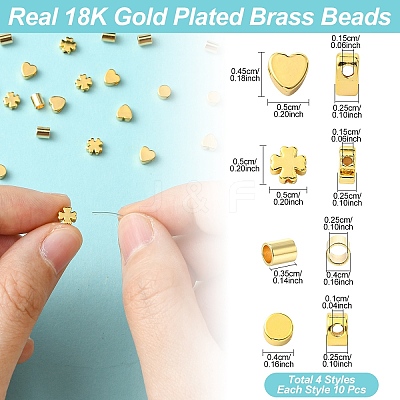40Pcs 4 Styles Long-Lasting Plated Brass Beads KK-YW0002-96-1