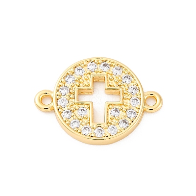 Brass Micro Pave Clear Cubic Zirconia Connector Charms KK-S510-05G-1