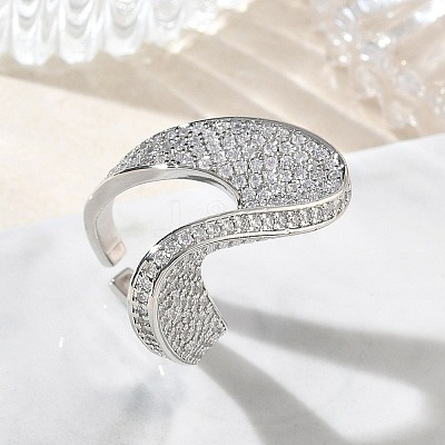 Brass Micro Pave Clear Cubic Zirconia Cuff Open Rings for Women RJEW-L343-15P-1