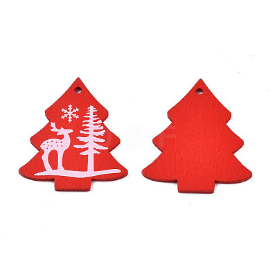 Christmas Theme Spray Painted Wood Pendants WOOD-N005-53B-1