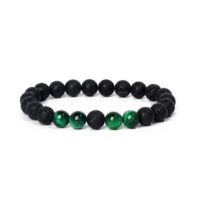 8MM Round Dyed Natural Tiger Eye and Lava Rock Yoga Beaded Stretch Bracelets ZG6546-6-1