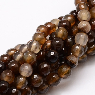 Faceted Natural Agate Round Beads Strands G-E319B-6mm-08-1