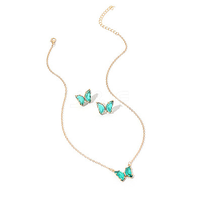 Butterfly Acrylic Rhinestone with Iron Pendant Necklaces & Stud Earrings Sets for Women WGFFCAF-02-1