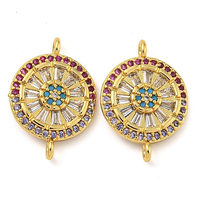 Rack Plating Brass Pave Cubic Zirconia Wheel Connector Charms KK-Z063-28G-02-1