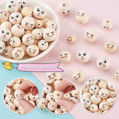 180Pcs 6 Styles Printed Wood Beads WOOD-PH0002-77-1