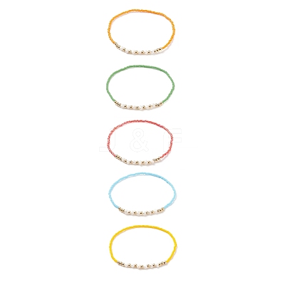 Natural Pearl & Glass Seed & Brass Beaded Stretch Bracelet for Women BJEW-JB08977-1