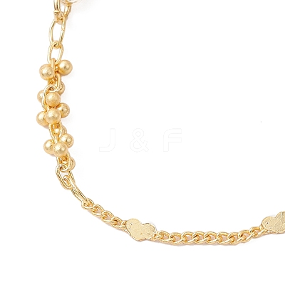 Brass Heart & Round Beaded Link Chains Bracelet Making AJEW-JB01370-1