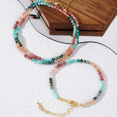 Natural Gemstone Beaded Bracelets & Necklaces Set for Women DW2258-1