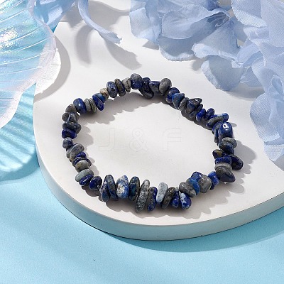Natural Lapis Lazuli Chip Beaded Stretch Bracelets for Women Men BJEW-JB10652-03-1