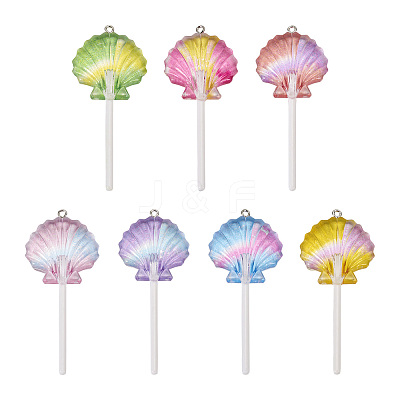14Pcs 7 Colors Gradient Color Transparent Resin Big Pendants FIND-TA0004-65-1