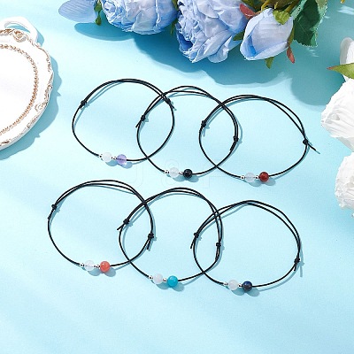 6Pcs Natural Gemstone Round Beads Bracelets for Men Women BJEW-JB11750-1