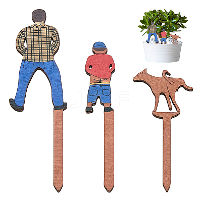 3Pcs 3 Styles Human Wooden Plant Labels AJEW-DC0002-01A-1