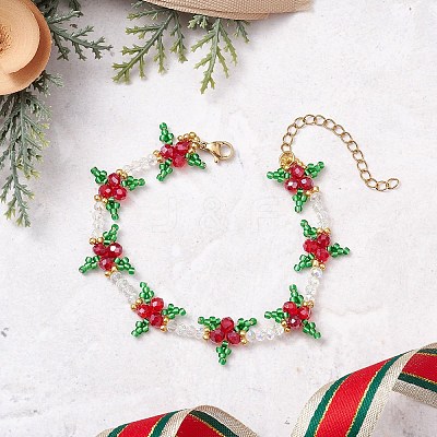 Christmas Glass Beaded Bracelets for Women BJEW-MZ00243-1