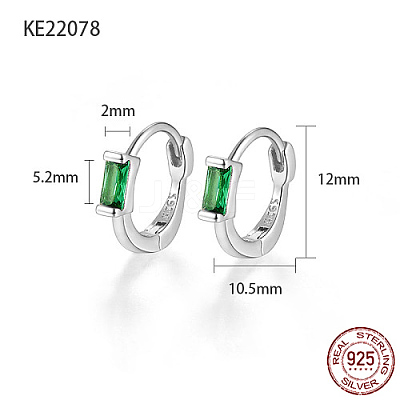Anti-Tarnish Rhodium Plated 925 Sterling Silver Pave Cubic Zirconia Rectangle Hoop Earrings for Women CA6566-1-1