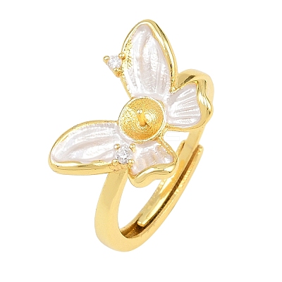 Brass Micro Pave Cubic Zirconia Adjustable Ring Components KK-CBAC351-04G-1