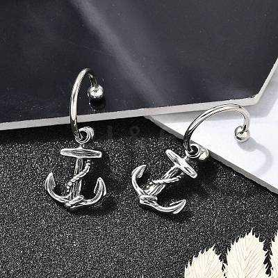 Anchor 316 Surgical Stainless Steel Dangle Half Hoop Earrings for Women EJEW-G416-43AS-1