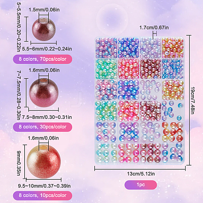 880Pcs Rainbow ABS Plastic Imitation Pearl Beads OACR-SP0001-19-1
