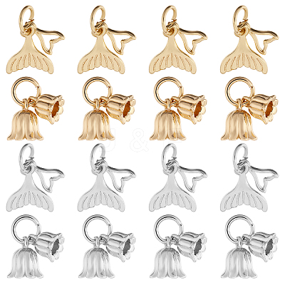 16Pcs 4 Styles Rack Plating Brass Pendants KK-CA0002-55-1