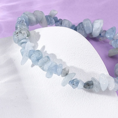 Natural Aquamarine Chip Beaded Stretch Bracelets for Women Men X-BJEW-K277-01-1