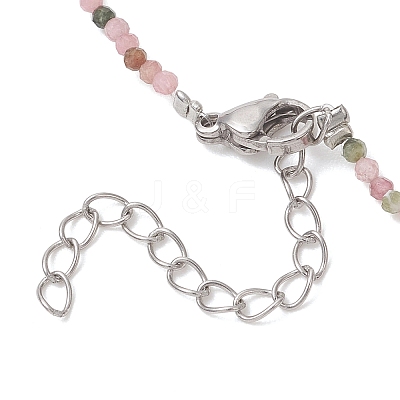 2MM Faceted Round Natural Multicolor Tourmaline Beaded Necklaces NJEW-JN05918-04-1