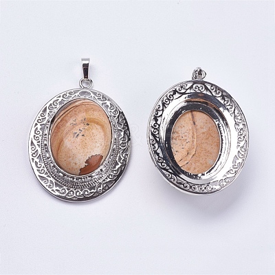 Natural Picture Jasper Pendants G-F228-22O-RS-1