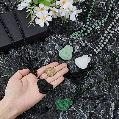 4Pcs 4 Colors Resin Imitation Gemstone Maitreya Buddha Pendant Necklaces Set NJEW-FI0001-07-1