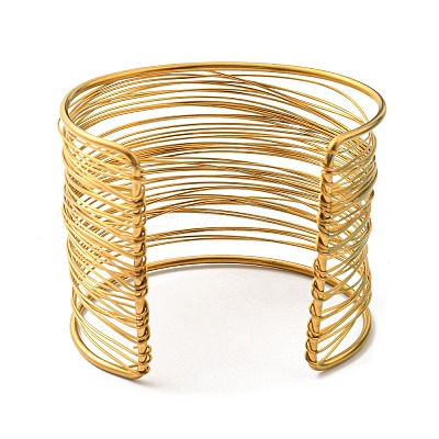 304 Stainless Steel Multi Line Cuff Bangles BJEW-E079-01G-1