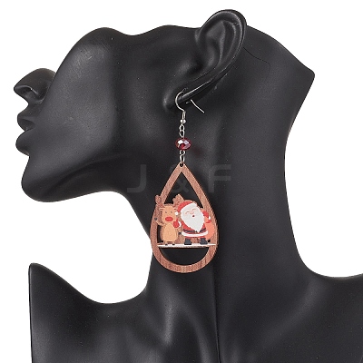 Christmas Printed Wood Dangle Earrings EJEW-JE06518-1