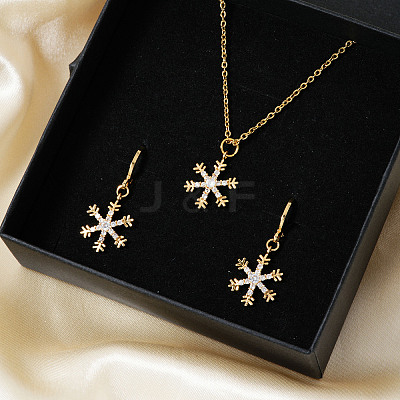 Elegant Brass Micro Pave Clear Cubic Zirconia Snowflake Hoop Earrings & Pendant Necklaces for Women ET8021-1-1
