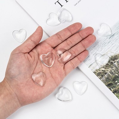 Transparent Glass Heart Cabochons GGLA-R021-25mm-1
