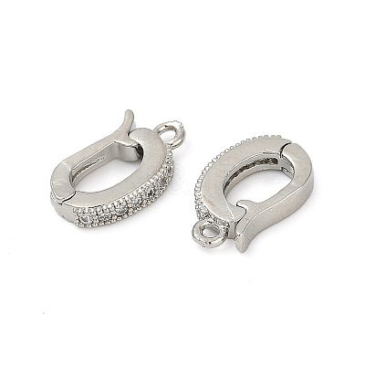Oval Brass Micro Pave Clear Cubic Zirconia Fold Over Clasps KK-H202-12P-1