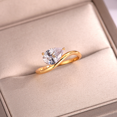 Brass Pave Single Cubic Zirconia Finger Rings for Women ZK8046-1-1