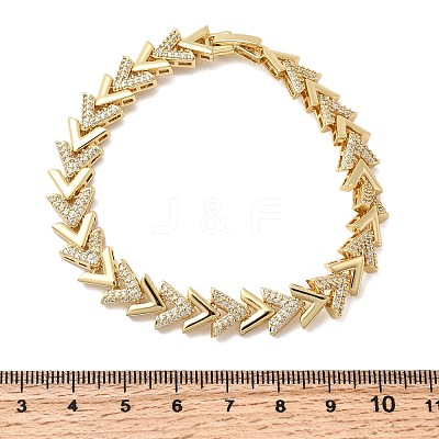 V Shape Brass Micro Pave Clear Cubic Zirconia Link Chain Bracelets BJEW-C130-04G-1
