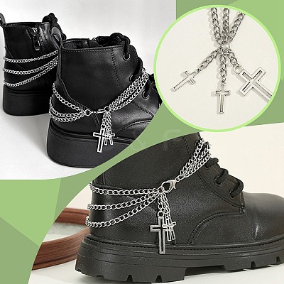 2Pcs Aloy 3-Layer Cross Charm Anklets for Women AJEW-SP0001-96-1