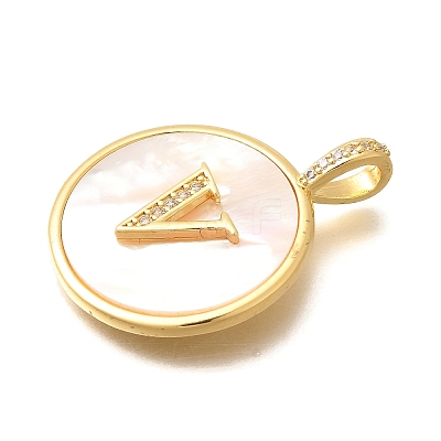 Rack Plating Brass Micro Pave Clear Cubic Zirconia Pendants with Shell KK-M309-42G-V-1