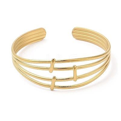 Ion Plating(IP) 304 Stainless Steel Multi Line Cuff Bangles for Women BJEW-L682-006G-1