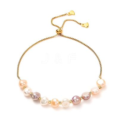 Natural Pearl Beads Adjustable Slider Bracelet for Girl Women Gift X-BJEW-JB06820-02-1