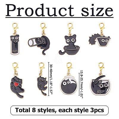 24Pcs 8 Styles Cat Alloy Enamel Pendant Locking Stitch Markers HJEW-HS00078-1